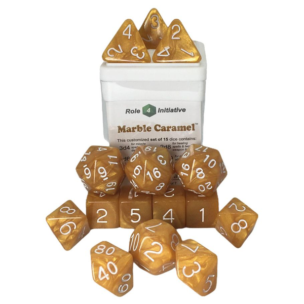 15 Dice Set: Marble Caramel White