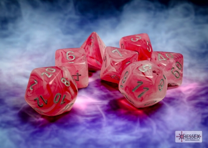 CHESSEX: 7-SetCube Dice GHOSTLY GLOW (Pink/Silver)